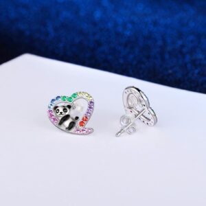 Hypoallergenic Panda Earrings for Girls Women 925 Sterling Silver Heart Stud Earring for Sensitive Ears Panda Gifts for Girls Christmas Jewelry.