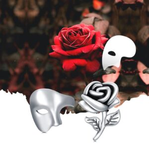 YAFEINI Phantom of The Opera Mask and Rose Flower Earrings Sterling Silver Half Face Mask Stud Earrings Theatre Jewelry Gifts for Women Men