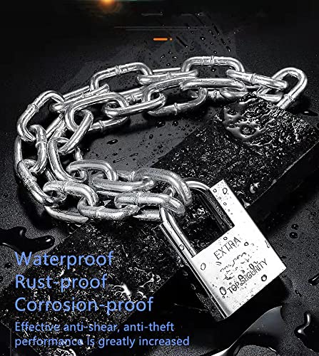 Safety Bicycle Chain Lock, Motorcycle Lock, Cannot Be Cut with Bolt Cutters Or Hand Tools.Premium Case-Hardened Security Chain for Motorcycles, Bike, Generator, Gates ,Outdoor Furniture,, Silver