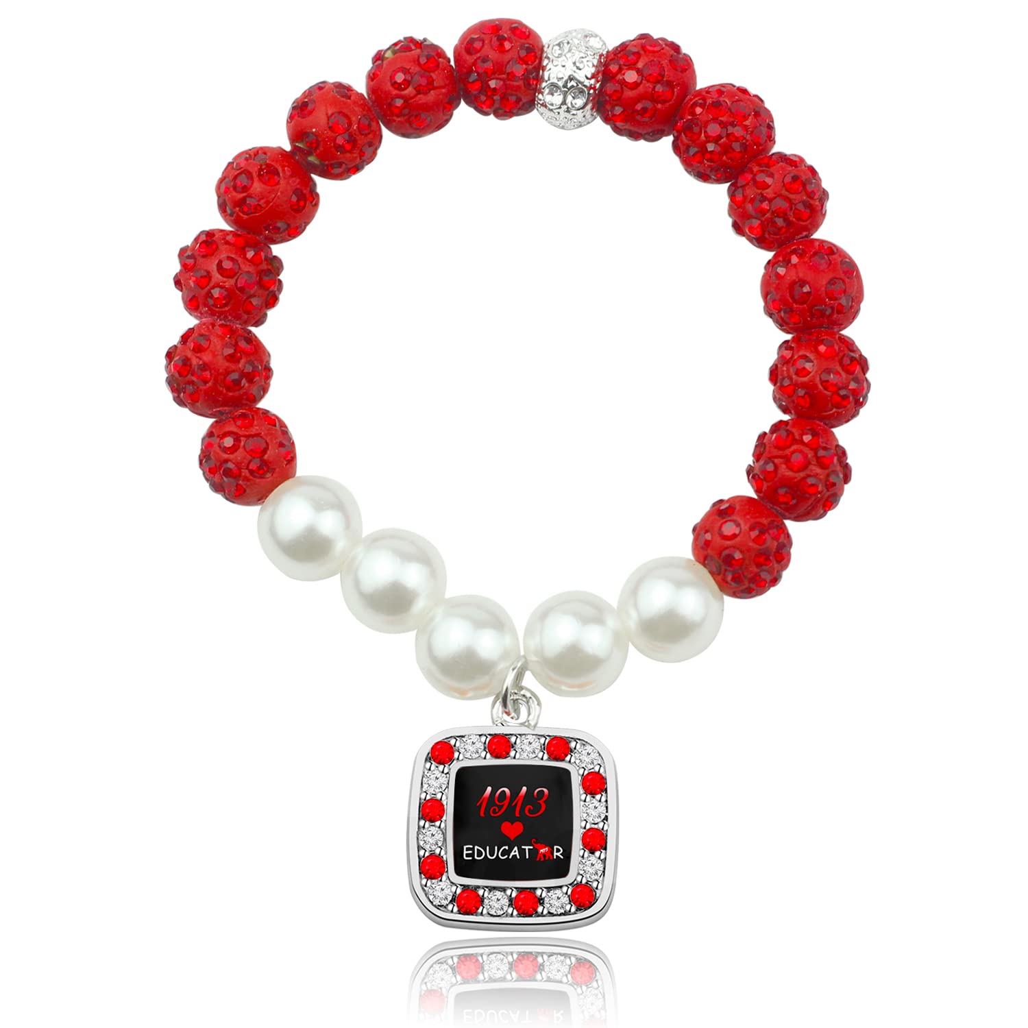 Sorority Paraphernalia Gift for Women Soror 1913 Greek Sorority Bracelet Red Elephant Charm Bracelet Sisterhood Gift Graduation Jewelry (Black)