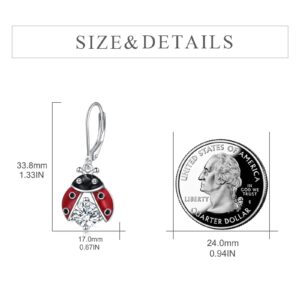 POPLYKE Ladybug Earrings for Women 925 Sterling Silver Ladybug Leverback Earrings Jewelry Ladybug Cubic-Zirconia (Red Ladybug)