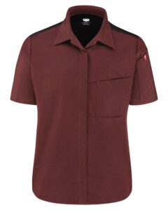 red kap women's airflow cook shirt with oilblok, merlot heather with black mesh, large