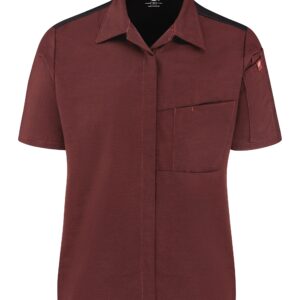 Red Kap Women's Airflow Cook Shirt with Oilblok, Merlot Heather with Black Mesh, Large