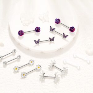 Shakalaka Surgical Steel Nipple Rings Body Piercing Jewelry for Women with Cute Daisy Flower Butterfly Ball Purple 14g