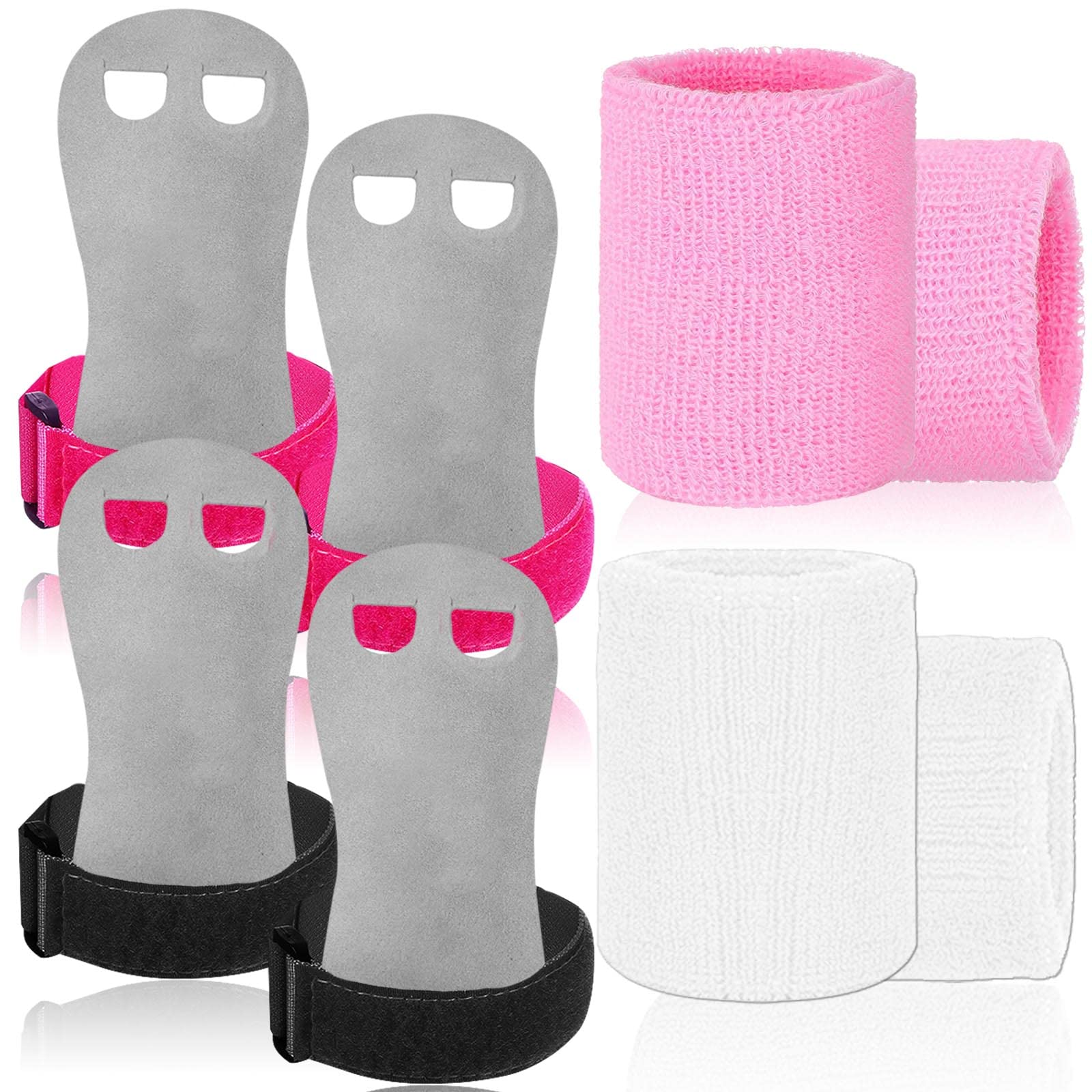 Amrta Gymnastics Grips Wristbands Sets for Girls Youth Kids 2 Pair Palm Protection Equipment with Wrist Support, Gymnastic Bar Grip Gloves Set Weightlifting Sports Workout (S, Pink-Black)