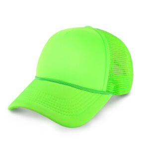 classic foam trucker hat summer mesh cap solid two toned blank foamhead hat for mens womens adjustable strap light weight (neon lime)