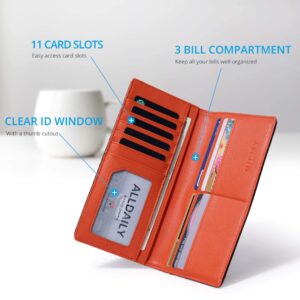 Alldaily Bifold Long Slim Wallets for men, Leather RFID Blocking Credit Card Holder with ID Window