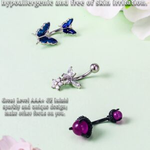 Eakxnig 14G Belly Button Ring Stainless steel Dangle Belly rings Snake Glow Dark Round Cubic Zirconia Navel Barbell Body Piercing Jewelry For Women 3/8inch 10mm silver,rose,purple,black men belly ring