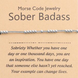 pliti sobriety gift addiction recovery gift 12 step gift sober badass morse code bracelet sober milestone gift aa alcoholics anonymous gift (sober morse bg)