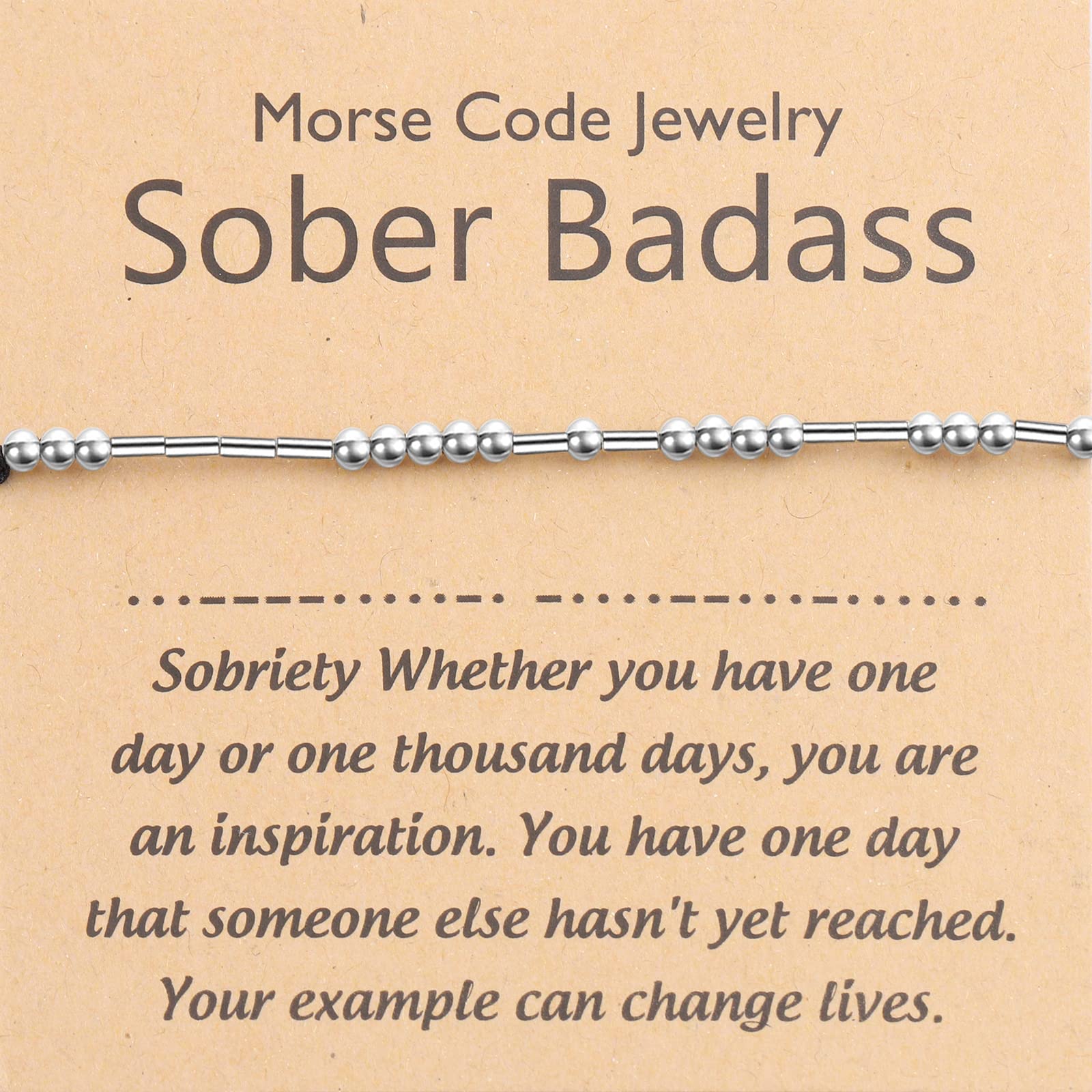 PLITI Sobriety Gift Addiction Recovery Gift 12 Step Gift Sober Badass Morse code Bracelet Sober Milestone Gift AA Alcoholics Anonymous Gift (sober morse bg)