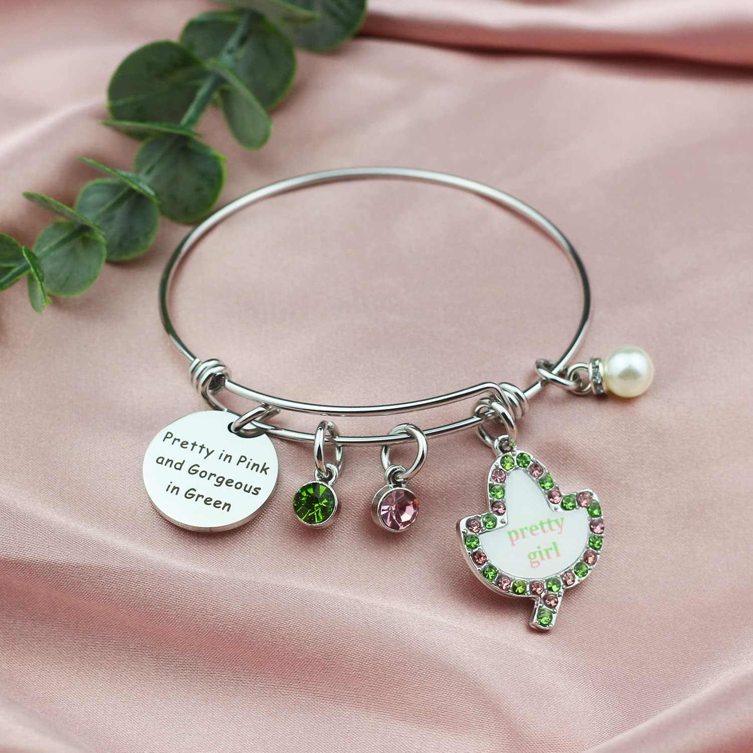 Sorority Paraphernalia Gift for Women Greek Sorority Bracelet Sisterhood Graduation Gift Jewelry Pretty In Pink Gorgeous In Green Bracelet (Pink Green BR)