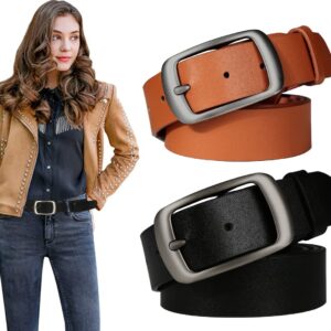 Ssumday 2 Pack Women's Womens Girl Female Ladies Black Brown Waist Leather Belts for Jeans Pants Dress Dresses with Fashion Pin Buckle(RZKBR-L)