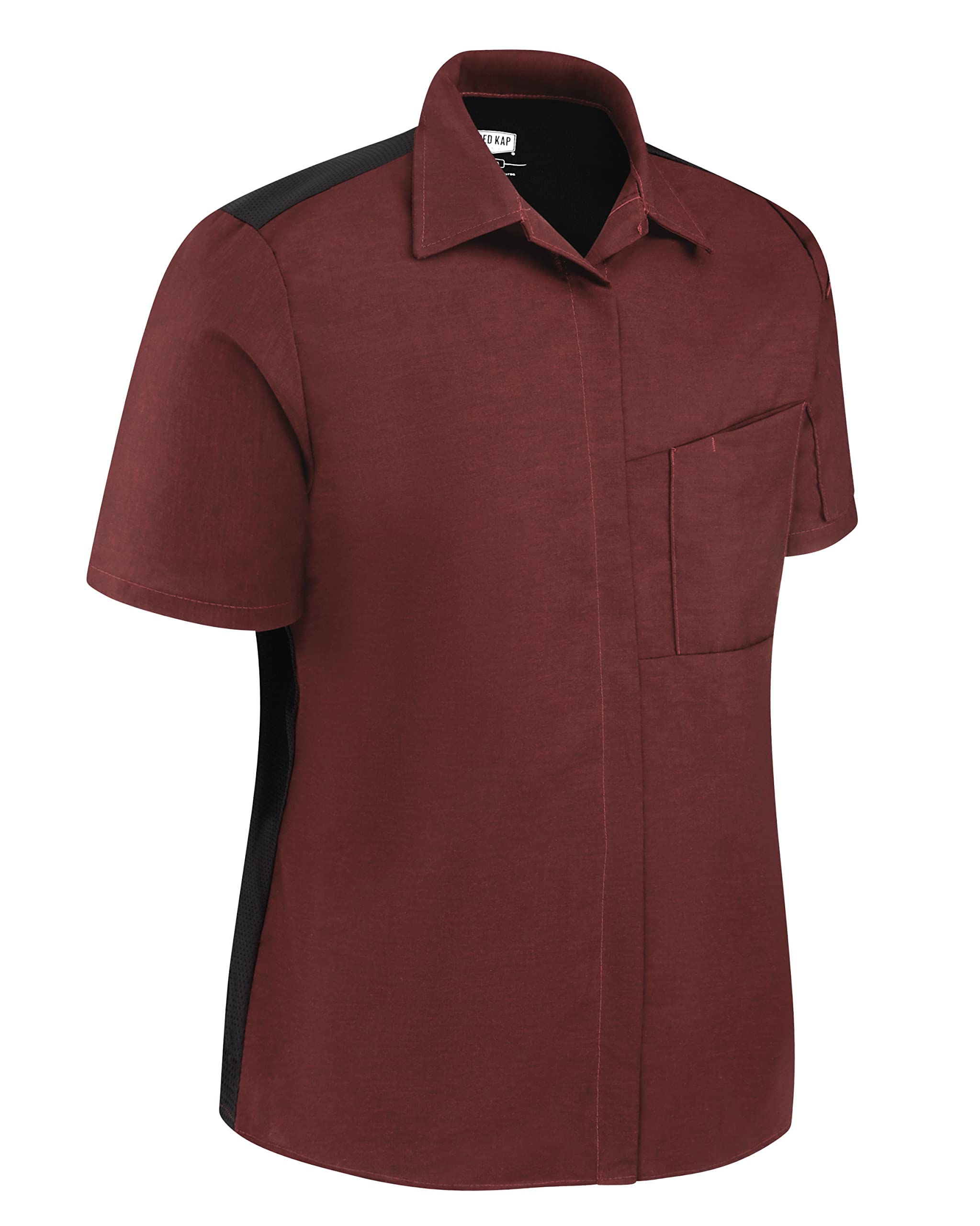 Red Kap Women's Airflow Cook Shirt with Oilblok, Merlot Heather with Black Mesh, Large