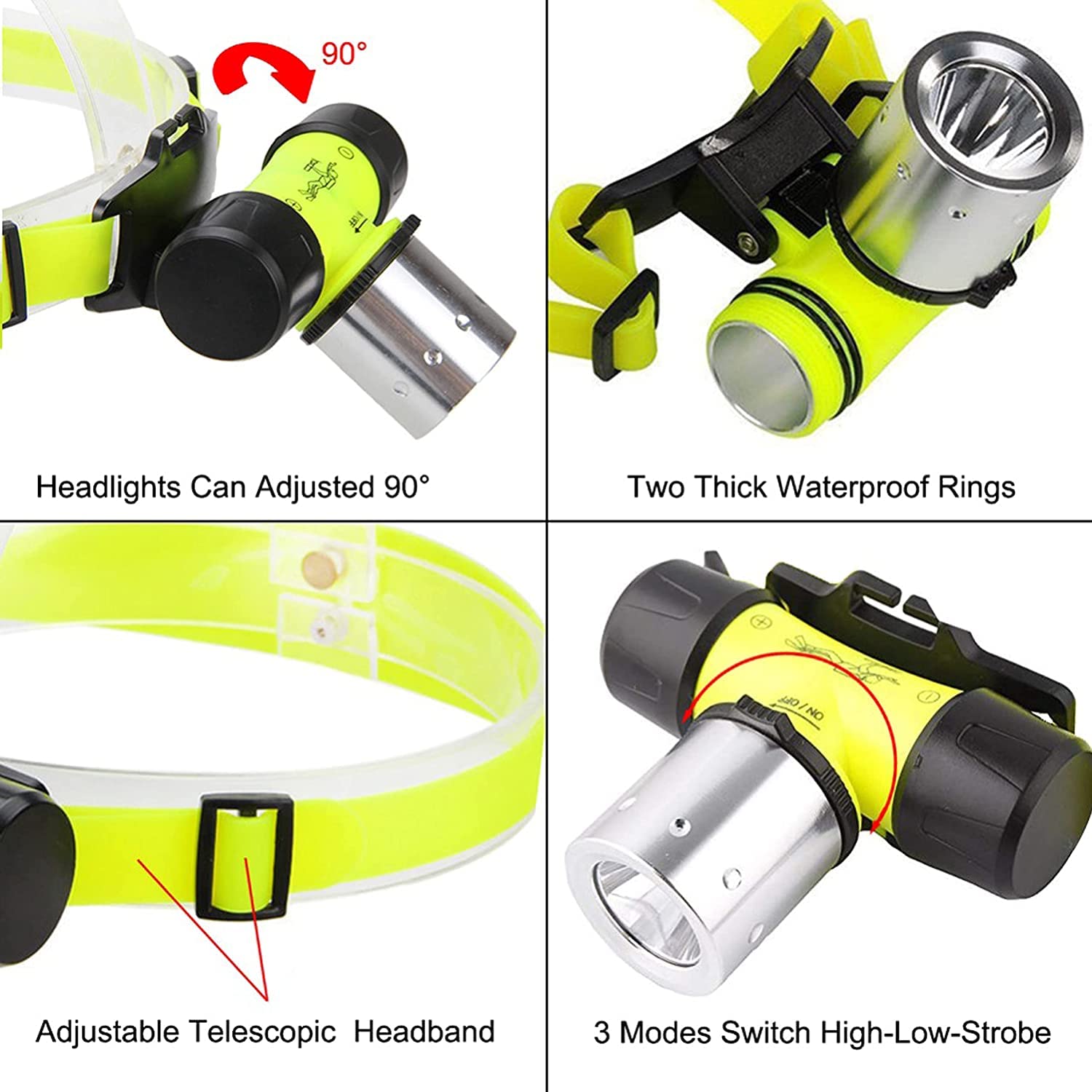 LUXNOVAQ Underwater Flashlight for Diving Super Bright 1800 Lumens LED Diving Headlamp, IPX8 Waterproof Scuba Dive Light 3 Modes Snorkeling Diving Flashlight Dive Torch for Underwater Sports