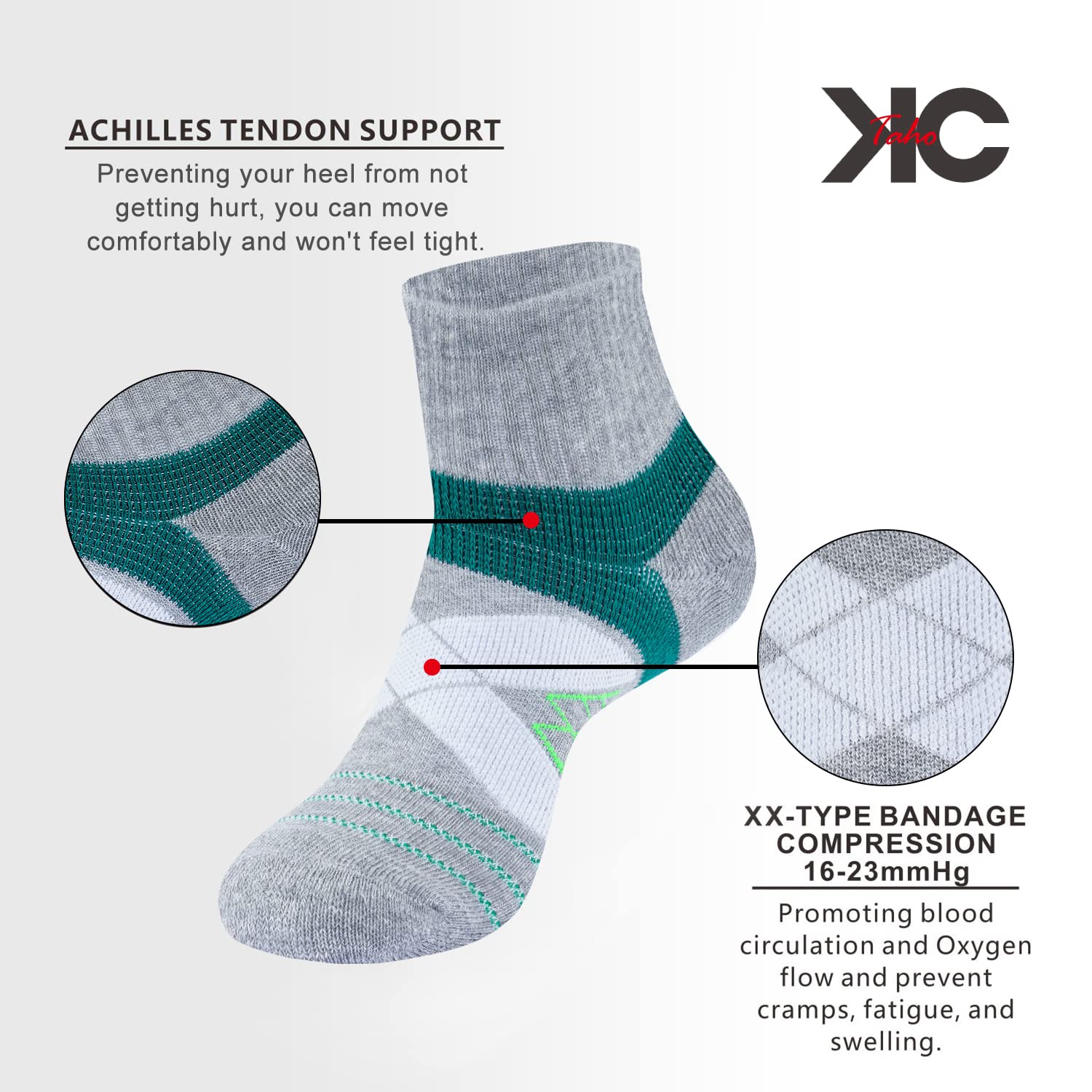 KC-TAHO Light Compression Arch Support Athletic Socks for Men & Women (4 Pairs) Cushioned Quarter Socks