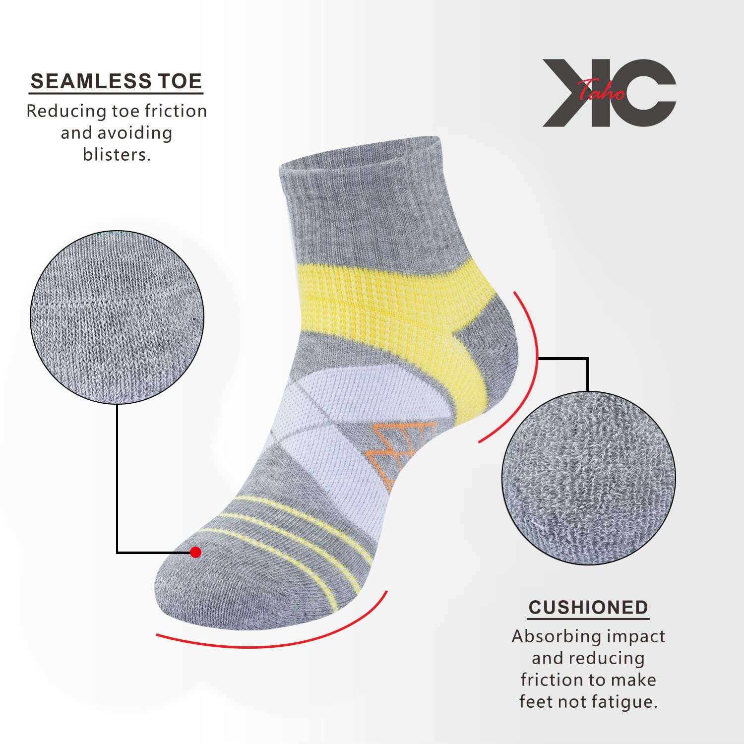 KC-TAHO Light Compression Arch Support Athletic Socks for Men & Women (4 Pairs) Cushioned Quarter Socks