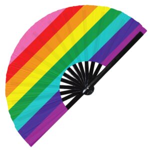 Pride Flag LGBTQA Hand Fan Androgynous Butch Lesbian Demigender Drag Feather Gender Questioning Gilbert Baker Graysexual Pride Fan (Gilbert Baker Flag)