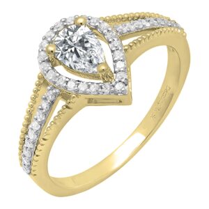 Dazzlingrock Collection 18K 6X4 MM Pear Lab Created White Sapphire & Round Diamond Bridal Halo Ring, Yellow Gold, Size 7.5