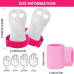 Amrta Gymnastics Grips Wristbands Sets for Girls Youth Kids 2 Pair Palm Protection Equipment with Wrist Support, Gymnastic Bar Grip Gloves Set Weightlifting Sports Workout (M, Pink-Black)