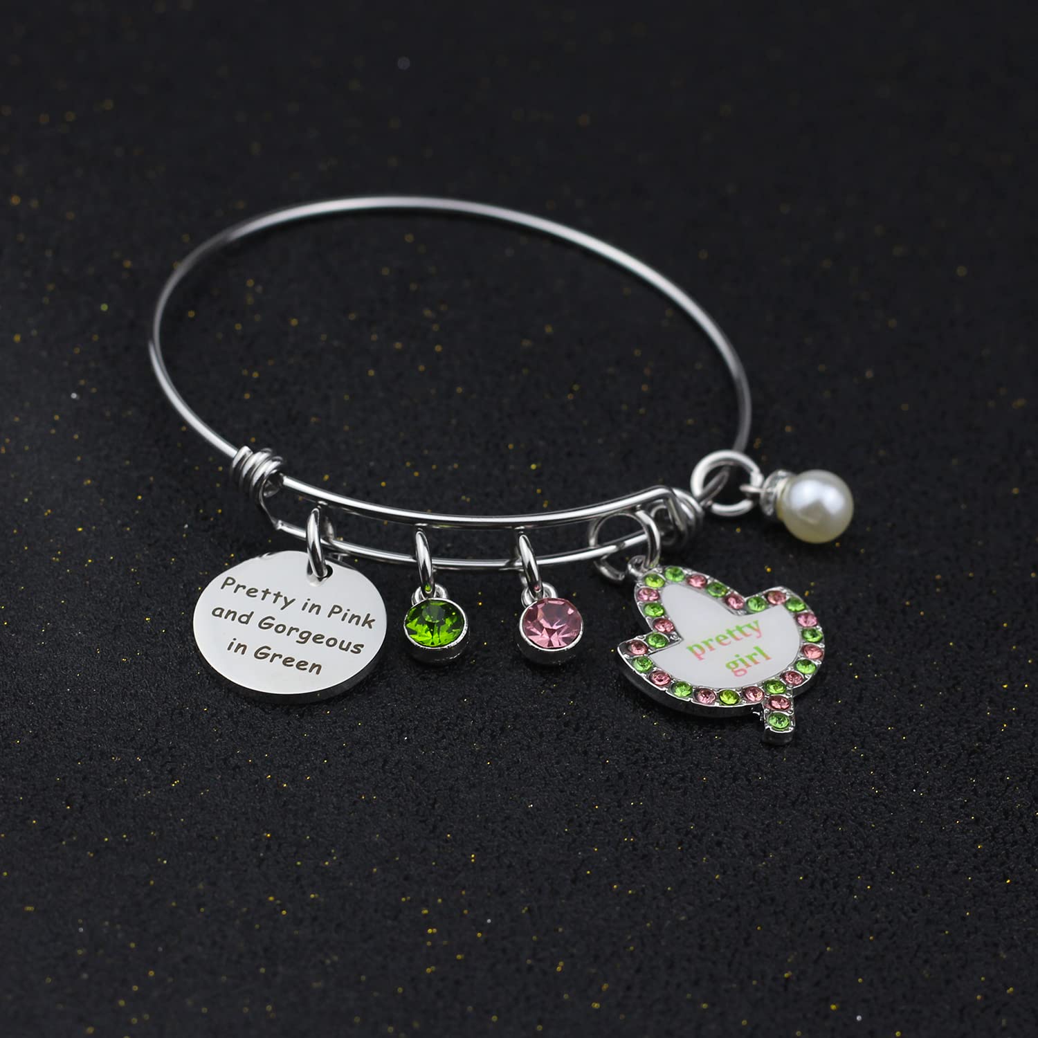 Sorority Paraphernalia Gift for Women Greek Sorority Bracelet Sisterhood Graduation Gift Jewelry Pretty In Pink Gorgeous In Green Bracelet (Pink Green BR)