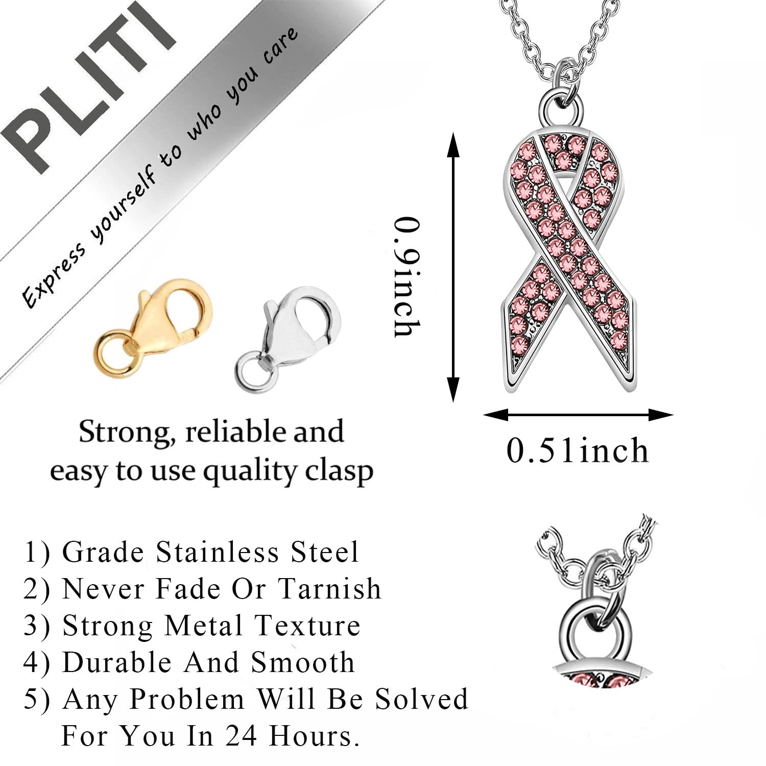 PLITI Breast Cancer Awareness Gift Cancer Survivor Gift Pink Ribbon Necklace I Have A Shitty Titty But I Will Survive Cancer Fighter Jewelry (Warrior Ribbon nec)