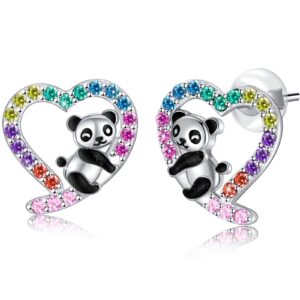 hypoallergenic panda earrings for girls women 925 sterling silver heart stud earring for sensitive ears panda gifts for girls christmas jewelry.