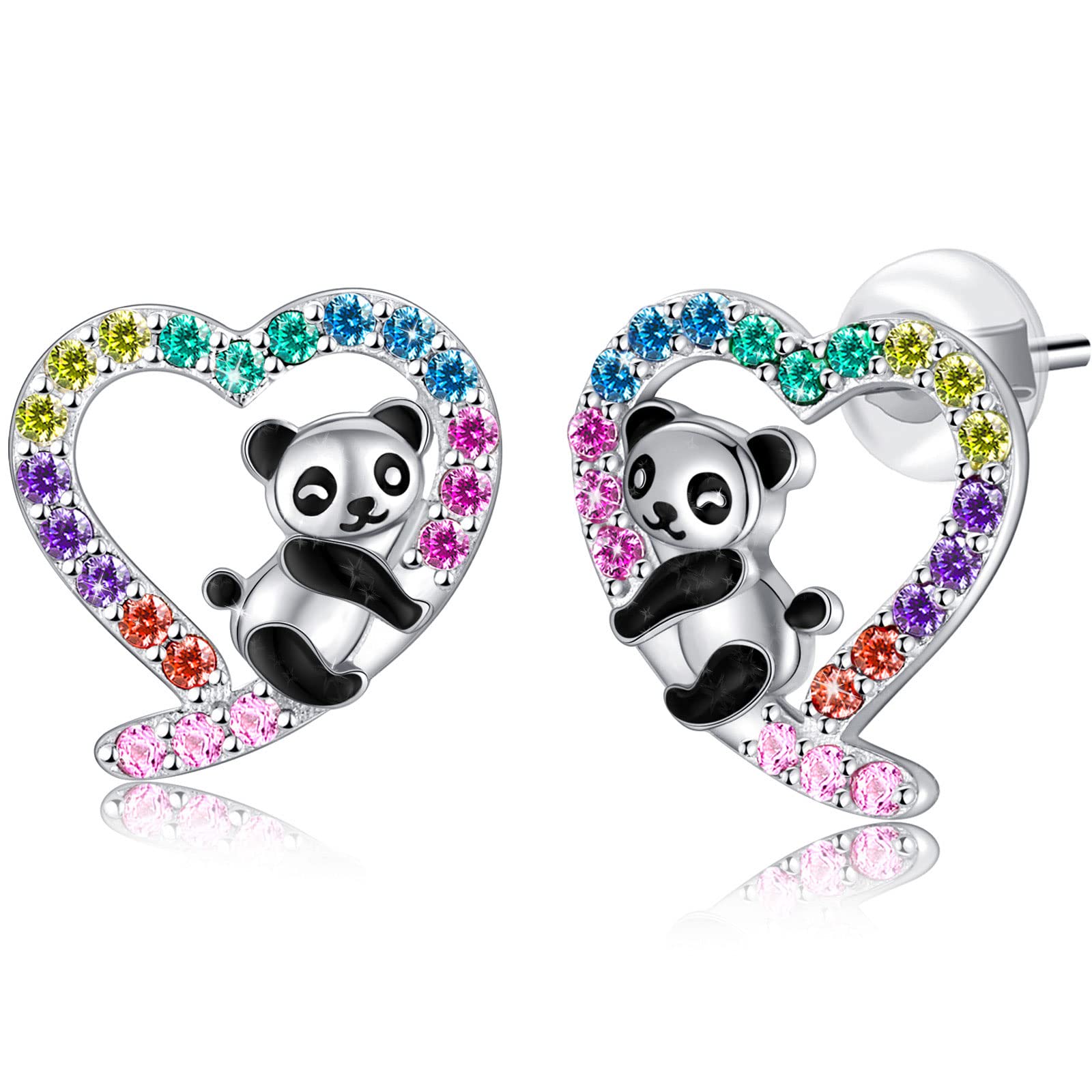 Hypoallergenic Panda Earrings for Girls Women 925 Sterling Silver Heart Stud Earring for Sensitive Ears Panda Gifts for Girls Christmas Jewelry.