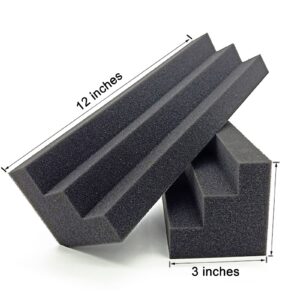 Bass Traps 16 Pack 12" X 3" X 3" Corner Acoustic Foam Panels, Acoustic Bass Trap Corner Block, Sound Absorbing Foam for Studio, Home or Theater