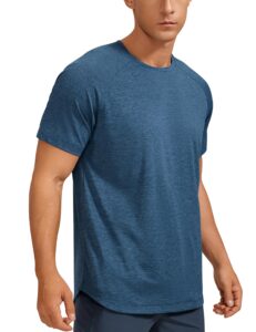 crz yoga men's lightweight short sleeve t-shirt quick dry workout running athletic tee shirt tops ocean blue heather xx-large