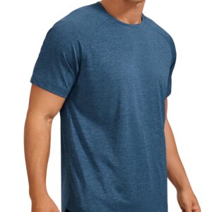 CRZ YOGA Men's Lightweight Short Sleeve T-Shirt Quick Dry Workout Running Athletic Tee Shirt Tops Ocean Blue Heather XX-Large