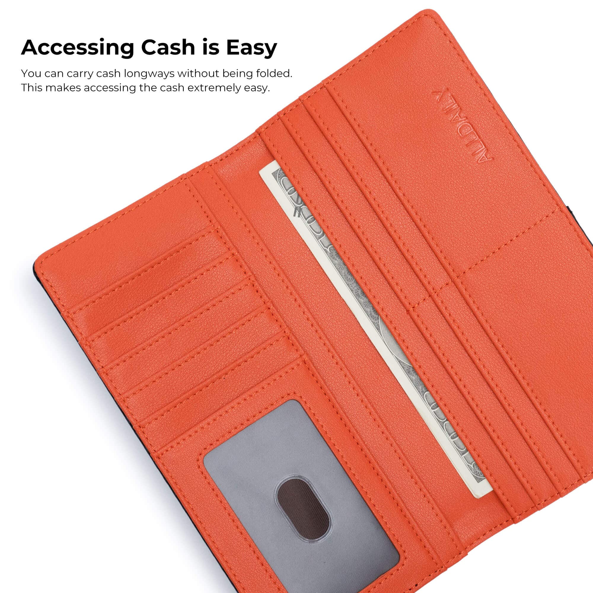 Alldaily Bifold Long Slim Wallets for men, Leather RFID Blocking Credit Card Holder with ID Window