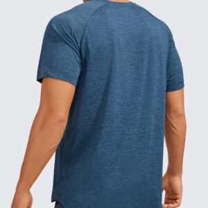 CRZ YOGA Men's Lightweight Short Sleeve T-Shirt Quick Dry Workout Running Athletic Tee Shirt Tops Ocean Blue Heather XX-Large