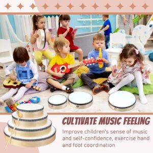 4 Pcs Kids Hand Drum Adults Wood Frame Drum Set with Drum Stick 12 Inch 10 Inch 8 Inch 6 Inch Percussion Musical Instruments for School Kids Adults Beginners Home Party Supplies (Wood Colors)