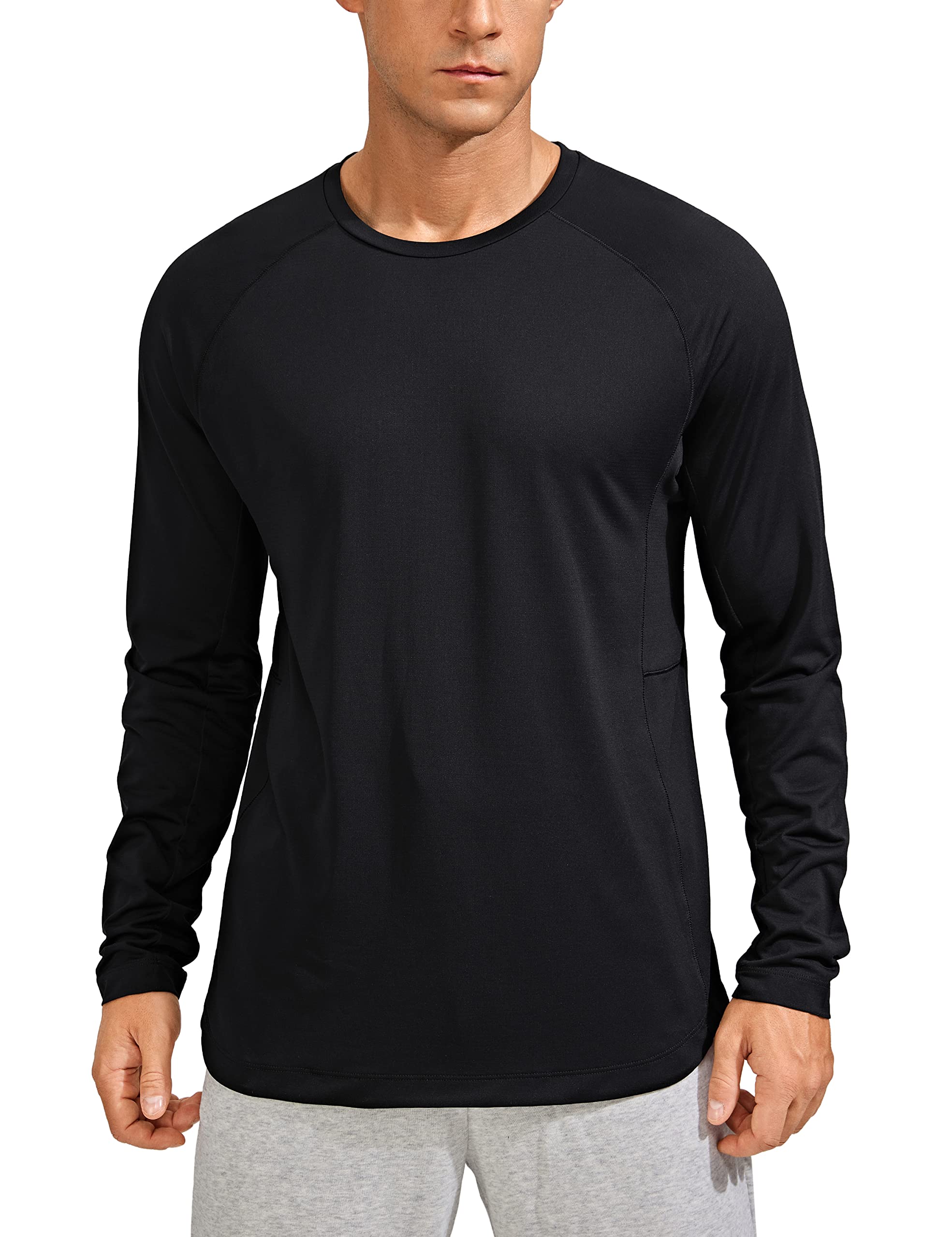 CRZ YOGA Lightweight Long Sleeve Shirts for Men Moisture Wicking Quick Dry Shirt Workout Running Basic Tee Tops Black Large