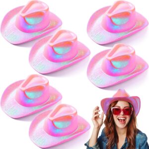 geyoga 6 pcs holographic pink cowboy hats neon sparkly space cowgirl hats glitter cowboy hats for women disco party costume