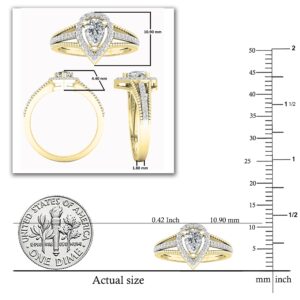 Dazzlingrock Collection 18K 6X4 MM Pear Lab Created White Sapphire & Round Diamond Bridal Halo Ring, Yellow Gold, Size 7.5