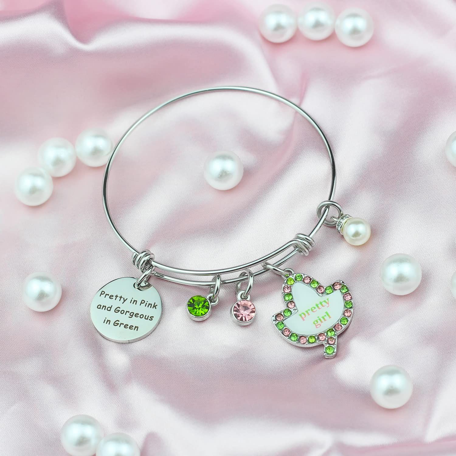 Sorority Paraphernalia Gift for Women Greek Sorority Bracelet Sisterhood Graduation Gift Jewelry Pretty In Pink Gorgeous In Green Bracelet (Pink Green BR)