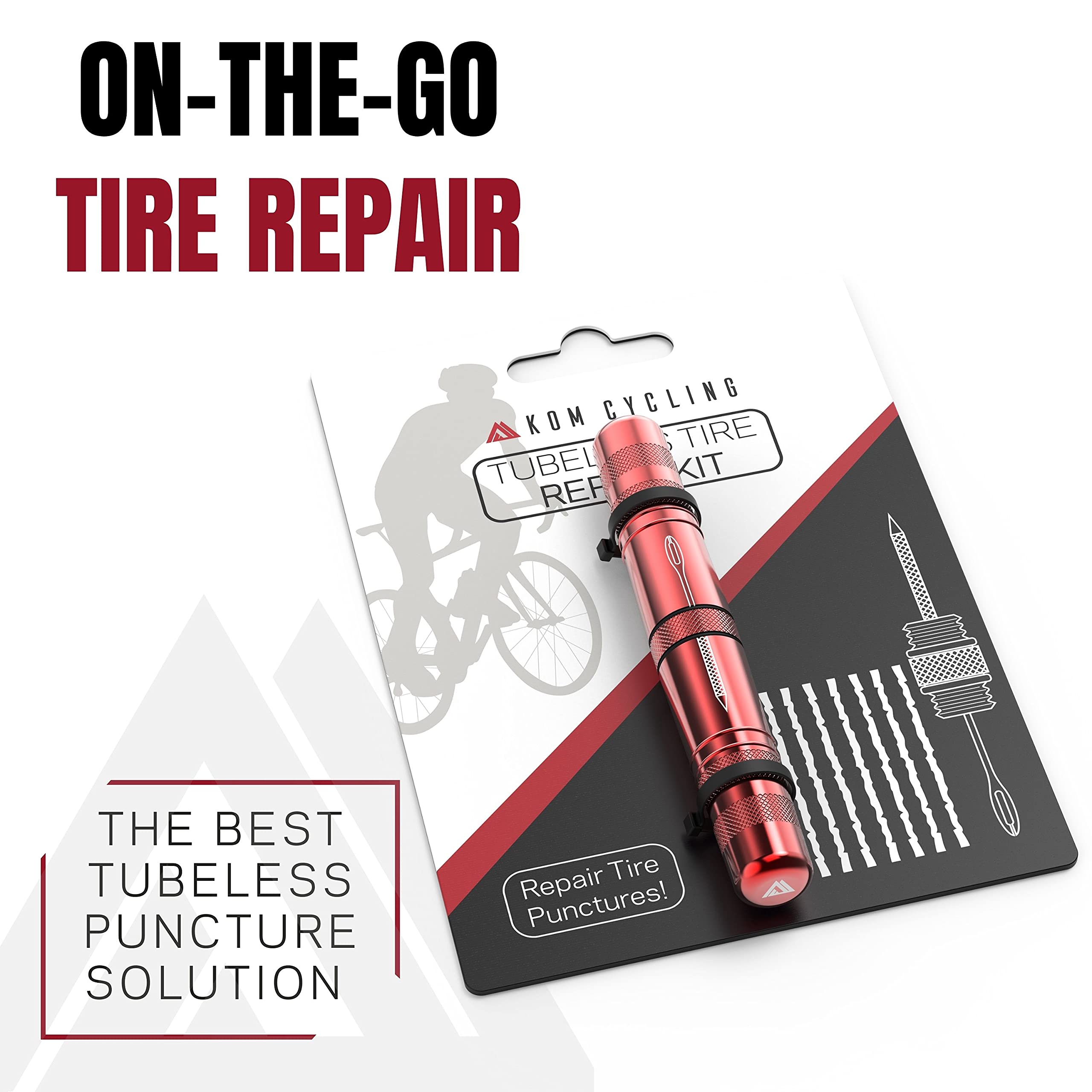 KOM Cycling Tubeless Tire Repair Kit for Bikes 8 Colors! Fixes Mountain Bike and Road Bicycle Tire Punctures Tubeless Tire Repair Tool Replacement Bacon Strips Bundle