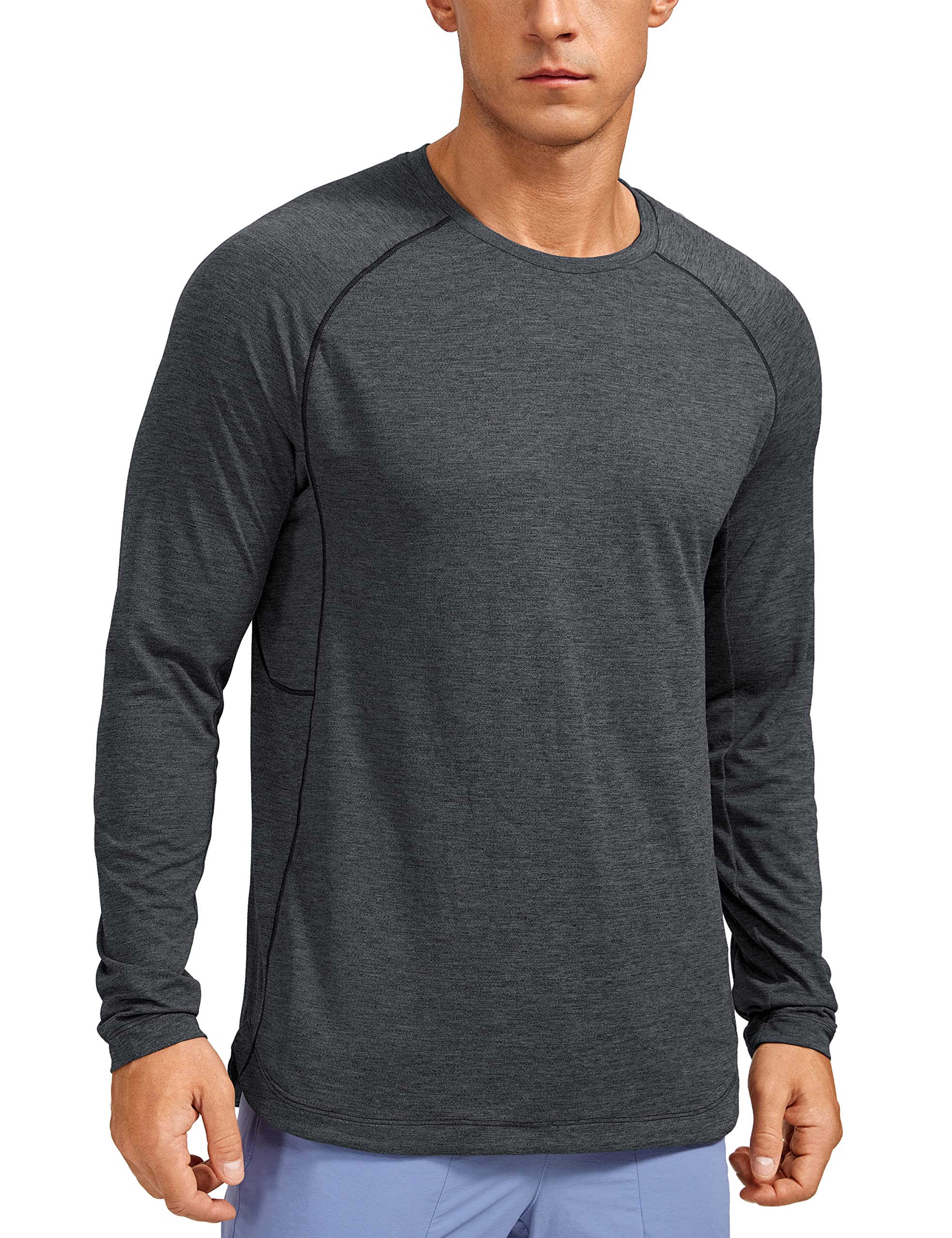 CRZ YOGA Lightweight Long Sleeve Shirts for Men Moisture Wicking Quick Dry Shirt Workout Running Basic Tee Tops Carbon Heather Medium