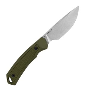 Kershaw Deschutes Skinner Fixed Blade Hunting Knife, Olive Handle with D2 Stainless Steel Drop Point Blade, Strong Grip with Finger Choil and Rubber Overlay, Includes Sheath