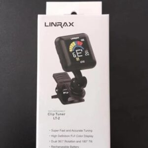 Linrax LT-2 Guitar Tuner Rechargeable Clip On Tuner for Guitar, Bass, Ukulele, Violin, Banjo, Chromatic Tuner with LCD Color Display, Digital Tuner for Stringed Instruments, Guitar Accessories, Black