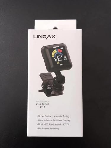 Linrax LT-2 Guitar Tuner Rechargeable Clip On Tuner for Guitar, Bass, Ukulele, Violin, Banjo, Chromatic Tuner with LCD Color Display, Digital Tuner for Stringed Instruments, Guitar Accessories, Black