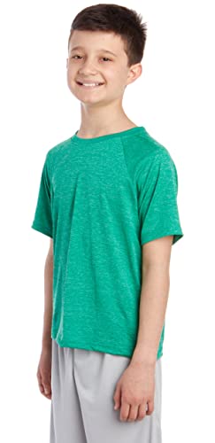 iXtreme Boys' Active T-Shirt - 5 Pack Performance Dry-Fit Short Sleeve Sports Tee - Athletic Workout Shirt for Boys (6-18), Size 6-7, Green/Navy/White/Black/Grey Marble