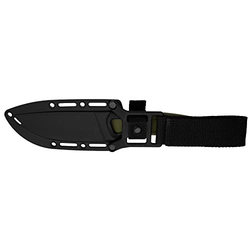 Kershaw Deschutes Skinner Fixed Blade Hunting Knife, Olive Handle with D2 Stainless Steel Drop Point Blade, Strong Grip with Finger Choil and Rubber Overlay, Includes Sheath