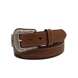 ariat mens 1.5" basket weave tab round concho leather belt (44)