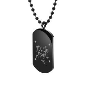 Edforce Stainless Steel American Flag We the People Dog Tag Pendant with 26" Ball Chain Necklace (Black America)