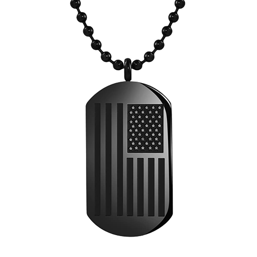 Edforce Stainless Steel American Flag We the People Dog Tag Pendant with 26" Ball Chain Necklace (Black America)