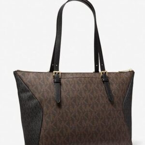 Michael Kors Coraline Large Logo and Leather Tote Bag (BROWN MULTI)