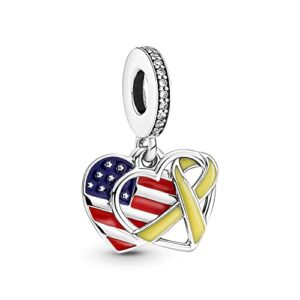 pandora heart, flag & remembrance ribbon double dangle charm