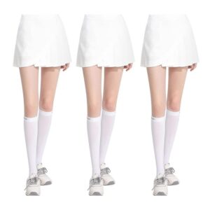 DAISHA 3 Pairs Sun Protection Athletic Socks UPF 50+,Ice Silk Breathable Cool Knee High Socks for School,Daily Wear,Cosplay. (Large, White-3 Pairs-Full Cover-L)